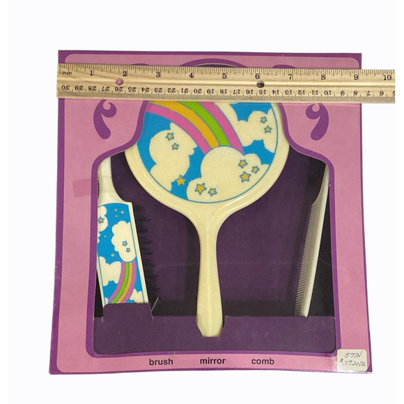 Vintage ARC New York Hair Comb Brush Mirror Set 1980 Rainbow Stars Sealed - Picture 8 of 9